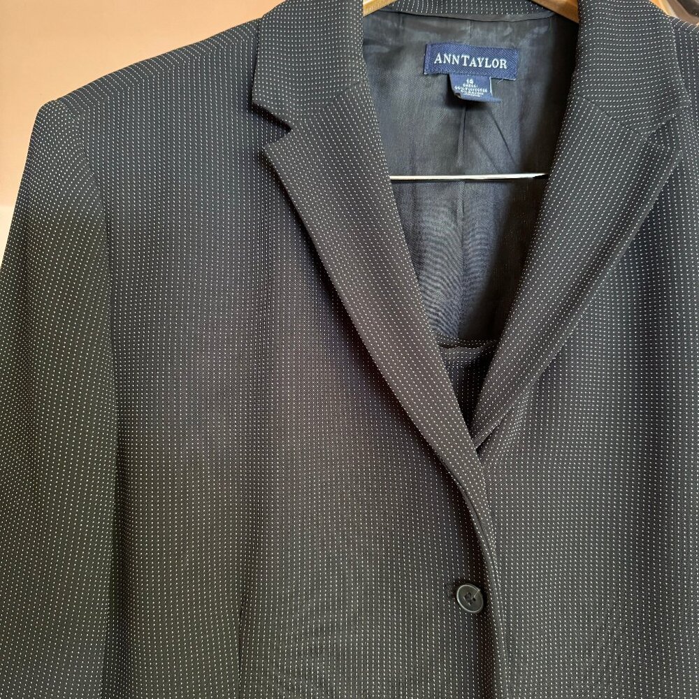 Ann Taylor Black Pant Suit with white pin dots